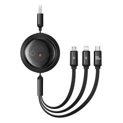 Kabel Baseus Free2Draw 3 in 1 USB zu Micro+Lightning+USB-C 100W 1,1 m schwarz