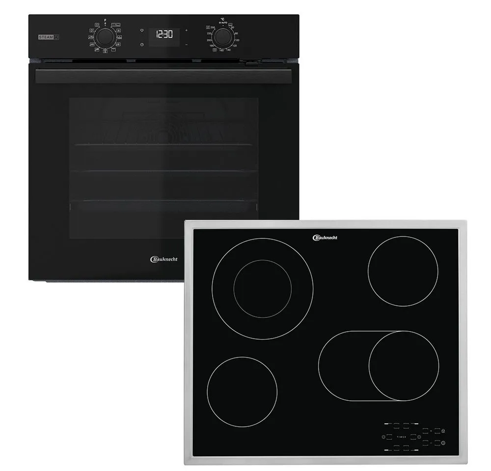 BAUKNECHT Backofen-Set BAKO 760 Steam, mit 1-fach-Teleskopauszug, Hydrolyse, GentleSteam – für ein saftiges Inneres und ein knuspriges Äußeres