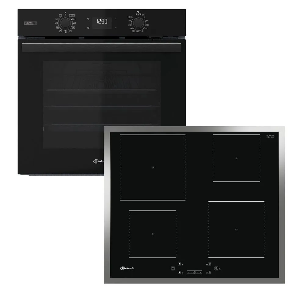 BAUKNECHT Backofen-Set BAKO 780 Steam IND BL, mit 1-fach-Teleskopauszug, Hydrolyse, GentleSteam – für ein saftiges Inneres und ein knuspriges Äußeres
