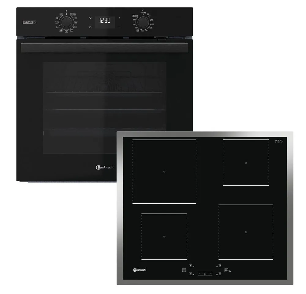 BAUKNECHT Backofen-Set BAKO 800 Pyro Steam, mit 1-fach-Teleskopauszug, FlexiClean - zwei mühelose Reinigungsfunktionen (Pyrolyse & Hydrolyse) je nach Bedarf, GentleSteam – für ein saftiges Inneres und ein knuspriges Äußeres