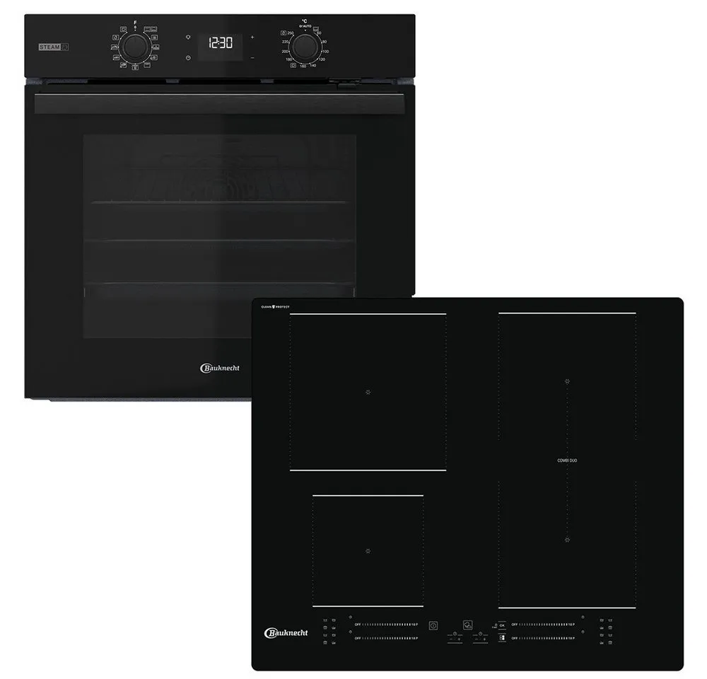 BAUKNECHT Backofen-Set BAKO 820 Pyro Steam, mit 1-fach-Teleskopauszug, FlexiClean - zwei mühelose Reinigungsfunktionen (Pyrolyse & Hydrolyse) je nach Bedarf, GentleSteam – für ein saftiges Inneres und ein knuspriges Äußeres