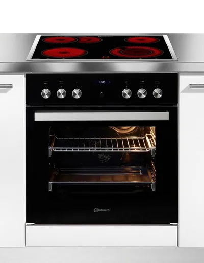 BAUKNECHT Elektro-Herd-Set HEKO BLACK TANGO, mit 2-fach-Teleskopauszug, Pyrolyse-Selbstreinigung, Pizzafunktion – knusprig und köstlich wie frisch aus dem Steinofen