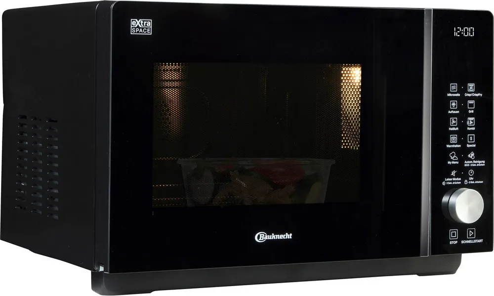 BAUKNECHT Mikrowelle MF 258 B, Grill, Mikrowelle, Heißluft, 25 l, Extra viel Platz, Grill, Heißluft und Crisp für knusprige Pizza