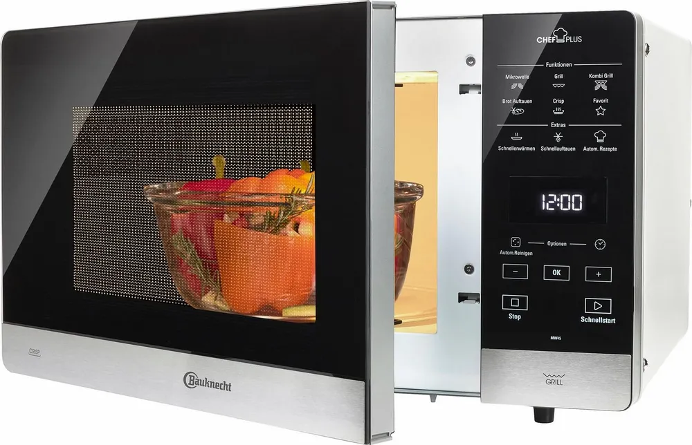 BAUKNECHT Mikrowelle MW 45 SL, Grill, 25 l, Mit Grill, Automatikprogrammen und Crisp für schnelle knusprige Pizza