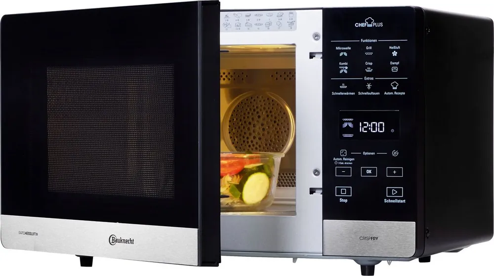 BAUKNECHT Mikrowelle MW 59 MB, Grill, Mikrowelle, Heißluft, Dampfgarfunktion, 25 l, Dampfgaren, Grill, Heißluft und Crisp für schnelle knusprige Pizza