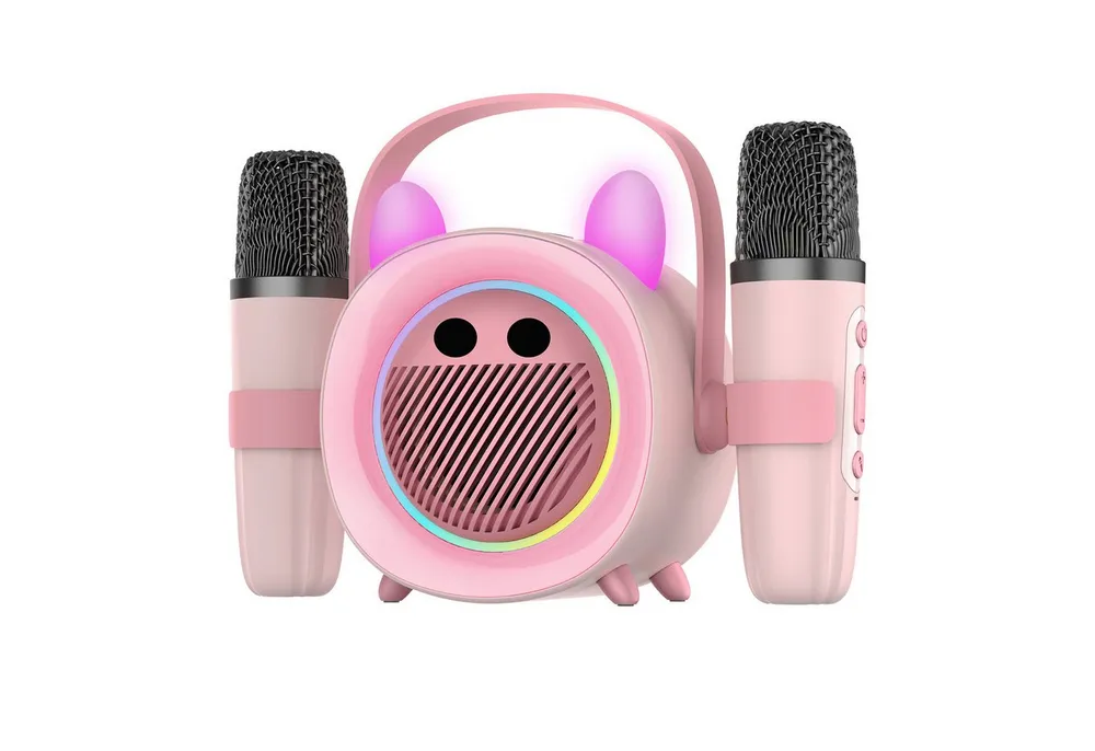 BBG Karaoke Box für Kinder mit 2 kabellosen Mikrofonen Karaoke-Maschine (5 W, Tragbar mit Bluetooth, Licht & Stimmeneffekten, Aufnahme)