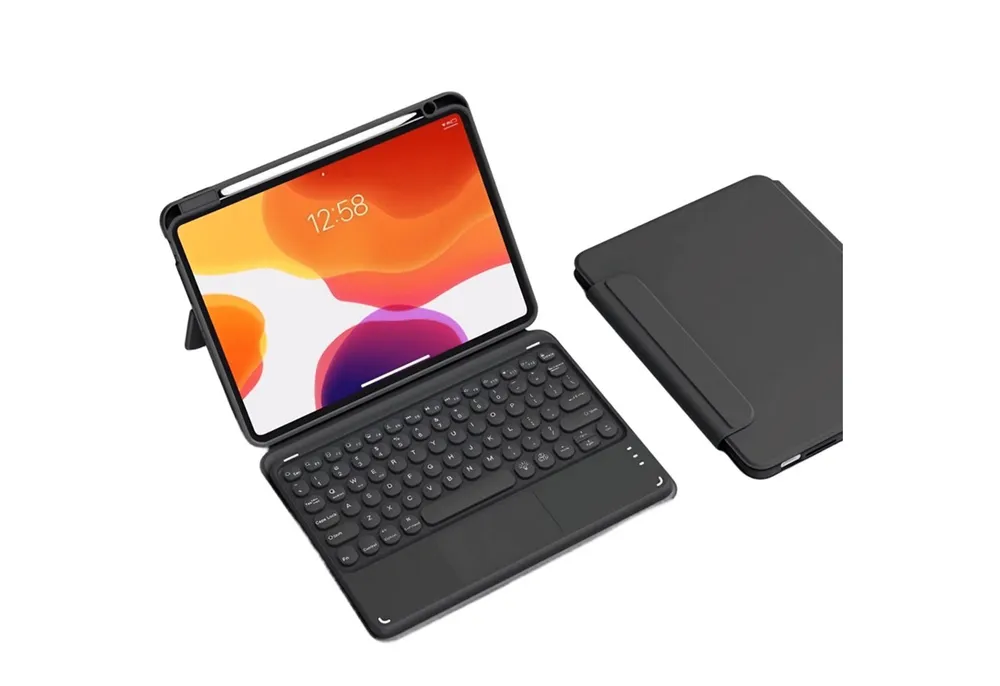 BBG Magnetische iPad Tastatur Hülle mit Touchpad, Abnehmbar iPad-Tastatur (Bluetooth QWERTZ Rundtasten, Pencil Halter)