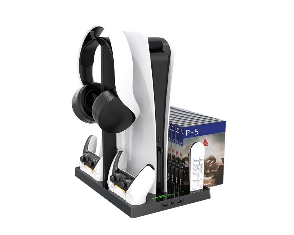 BBG PS5 Kühlständer mit Lüfter & Controller-Ladestation–PS5 Dockingstation Ladestation (mit Disc-Aufbewahrung für PS5 Digital & Disc Edition)