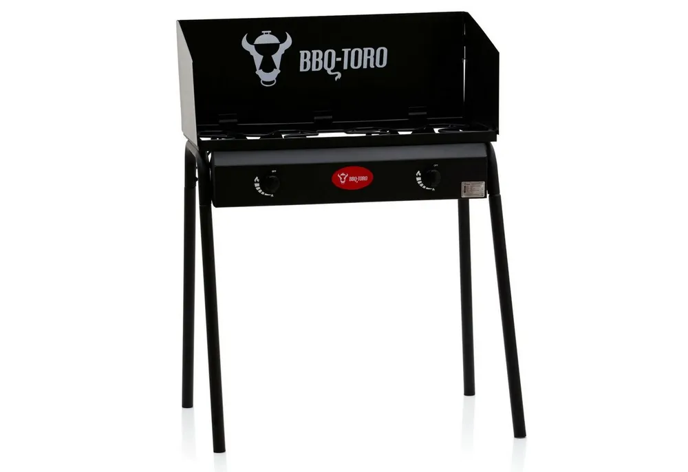 BBQ-Toro Gaskocher Gas Grilltisch mit Windschutz, Gusseisen Gaskocher 2 Brenner, 12kw