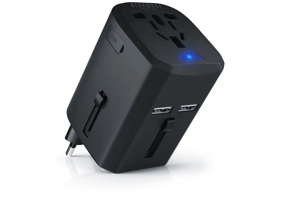 BEARWARE Reisestecker, Reise Steckdosen Adapter weltweit mit USB Ladegerät Reiseadapter, Universal, USB Ladestation, für 140 Länder/Regionen, 2x USB Buchse