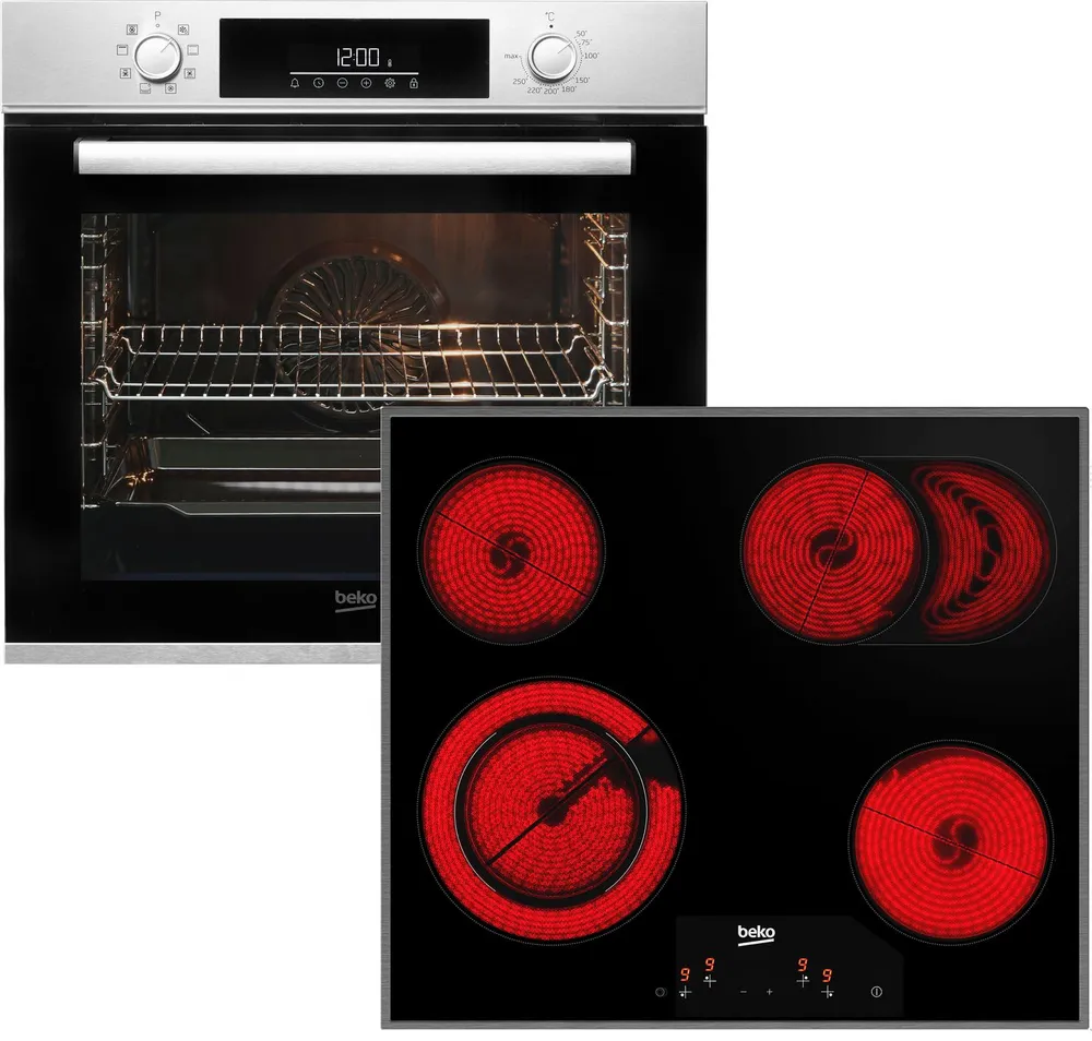 BEKO Backofen-Set BBSM12320X, mit Teleskopauszug nachrüstbar, Gleichmäßige Heißluft für perfekte Ergebnisse dank Aeroperfect