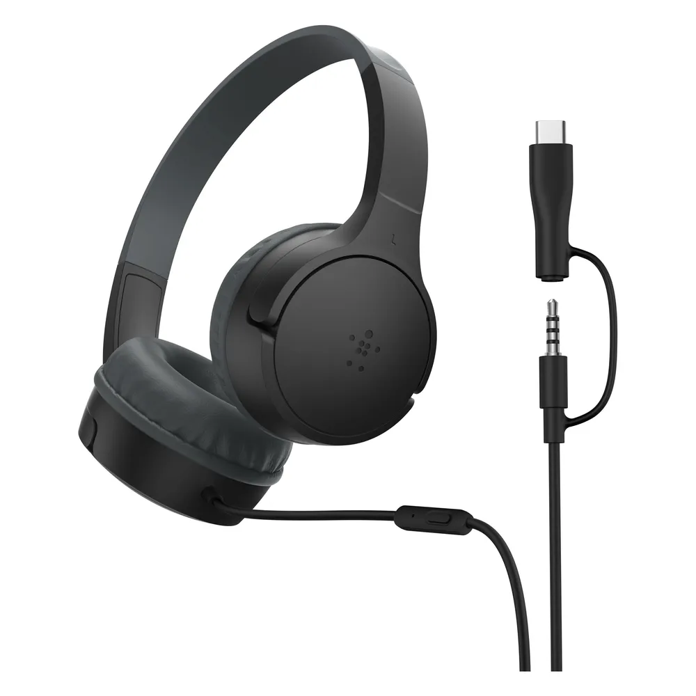 Kopfhörer Belkin SoundForm Mini kabelgebunden USB-C 3,5 mm für Musik und Anrufe Schwarz