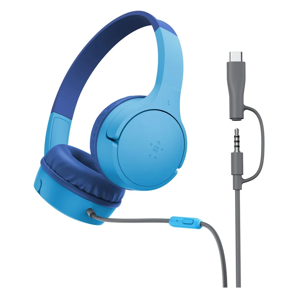 Kopfhörer Belkin SoundForm Mini kabelgebunden USB-C/3,5 mm für Musik und Anrufe, Blau