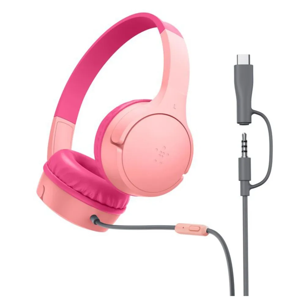 Auriculares Belkin SoundForm Mini kabelgebunden USB-C/3,5 mm für Musik und Anrufe, pink