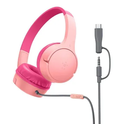 Auriculares Belkin SoundForm Mini kabelgebunden USB-C/3,5 mm für Musik und Anrufe, pink