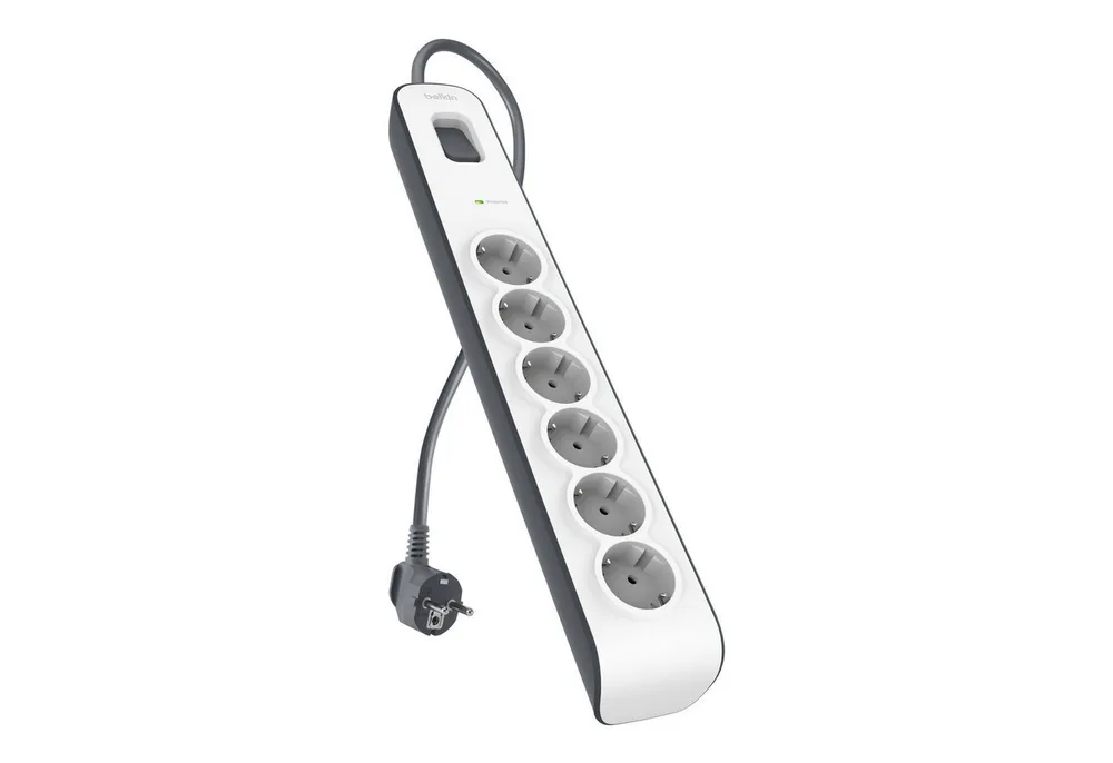 Belkin 6fach-Steckdosenleiste mit Überspannungsschutz und 2-m-Kabel Steckdosenleiste 6-fach (Ein- / Ausschalter, Überspannungsschutz, Kabellänge 2 m)