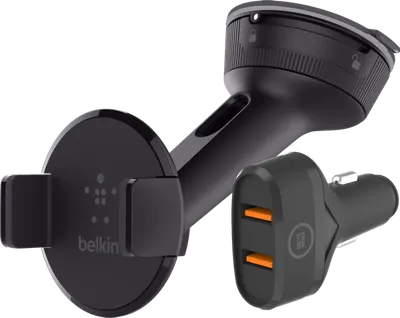 Belkin Handyhalterung Auto Armaturenbrett/Windschutzscheibe + BlueBuilt Autoladegerät Quick Charge 18W
