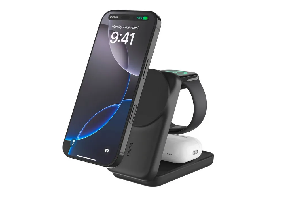 Belkin UltraCharge faltbare magnetische 3-in-1 Ladestation mit Qi2 (25 W) Wireless Charger