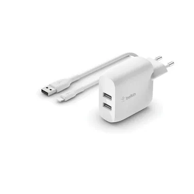 Belkin WCD001VF1MWH 24W Ladeadapter 2 USB-A Ports Weiß mit Lightning-Kabel