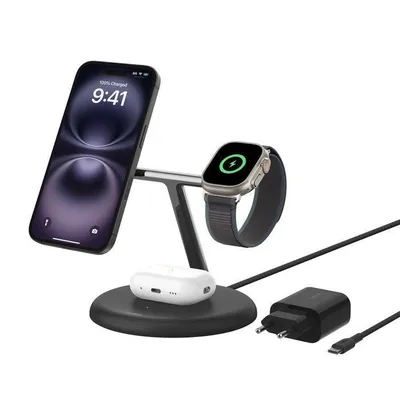 BoostCharge Pro Kabellose magnetische 3-in-1-Ladestation mit Qi2 (15 W), Schwarz