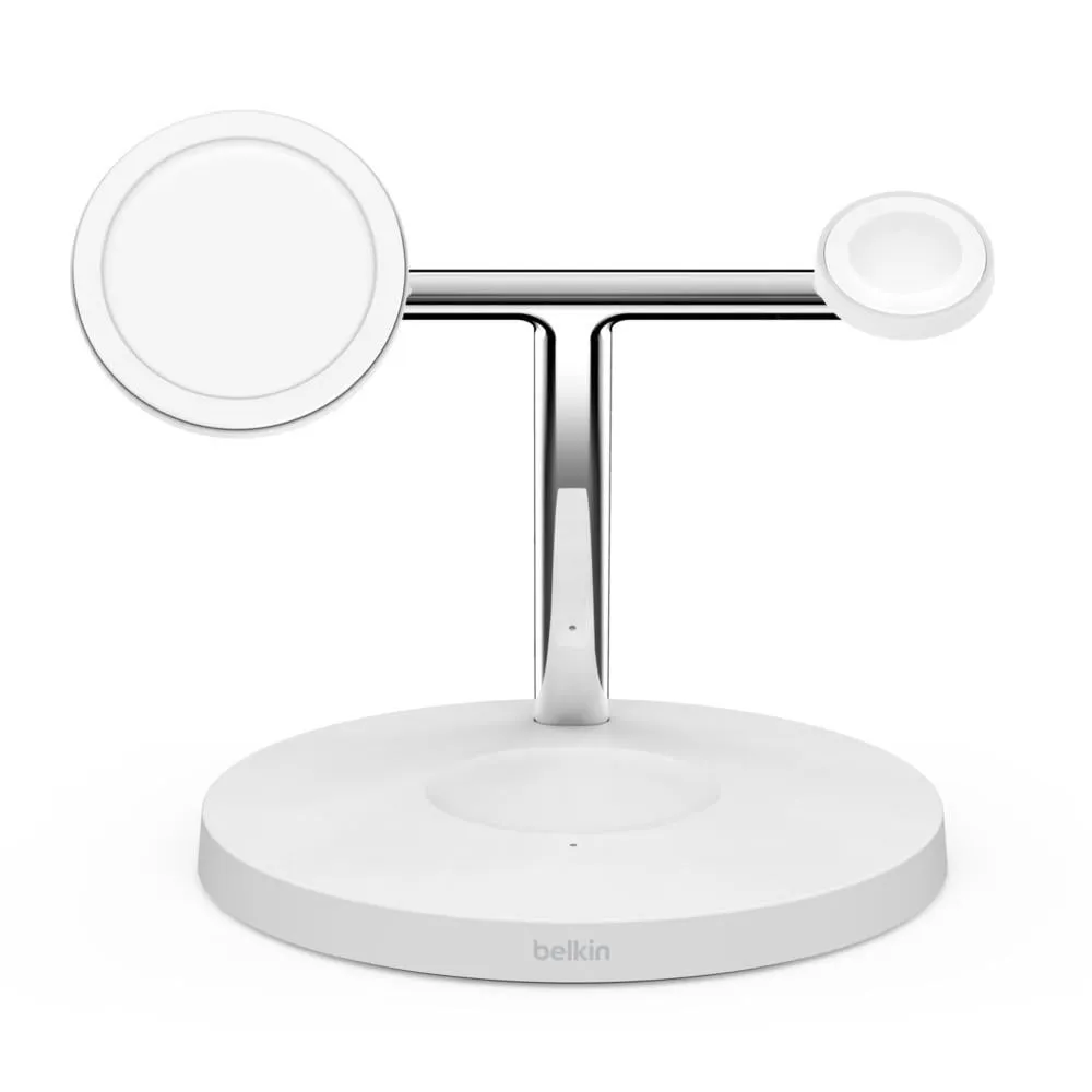 BoostCharge Pro Kabelloses 3-in-1-Ladegerät mit offizieller MagSafe-Lademöglichkeit 15 Watt (Weiß)