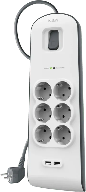 Belkin Surge Protector 6 Steckdosen 2 Meter 2x USB