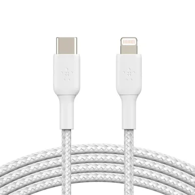 Belkin Boost Charge geflochtenes Kabel, schnelles Laden von USB-C auf Lightning, 2 m, Weiß