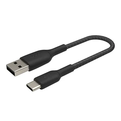 Belkin USB-A auf USB-C Kabel geflochten, Schwarz, 0,15m, 15W