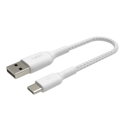 Belkin USB-A auf USB-C Kabel geflochten, Weiß, 0,15m, 15W