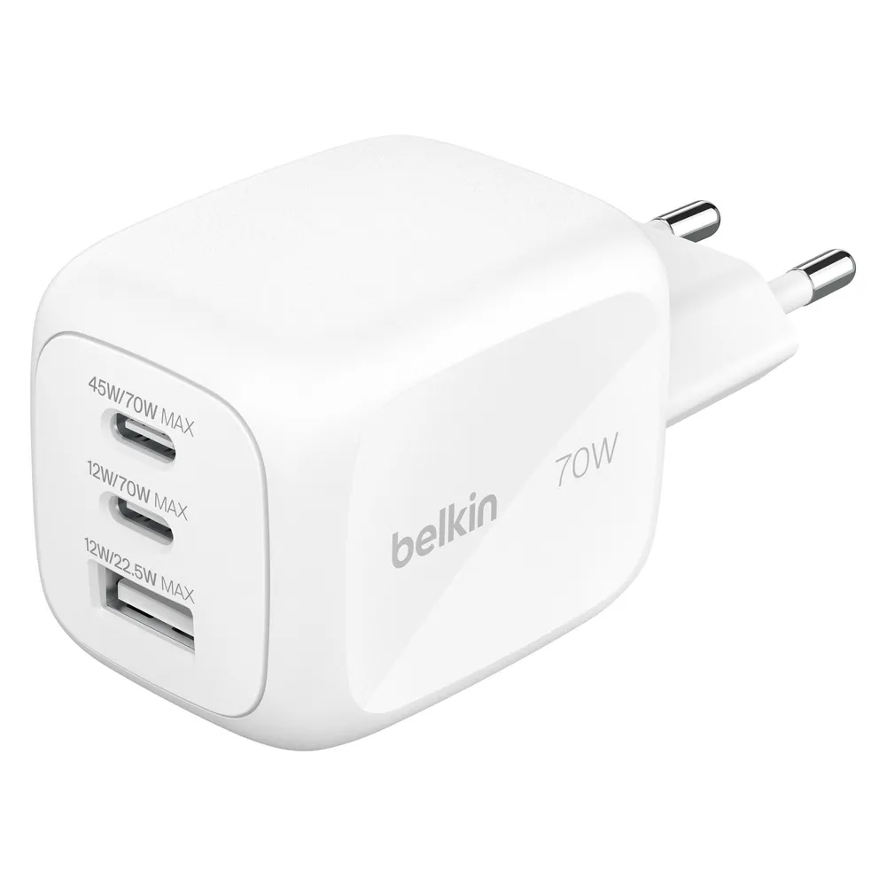 Ladegerät Belkin BoostCharge Pro WCH018HQWH 70W GaN USB-C USB-A Schnellladen Weiß