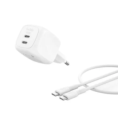 Ladegerät Belkin WCH019KQ1MWH-B6 GaN 50 W Weiß 2x USB-C 1 m Kabel