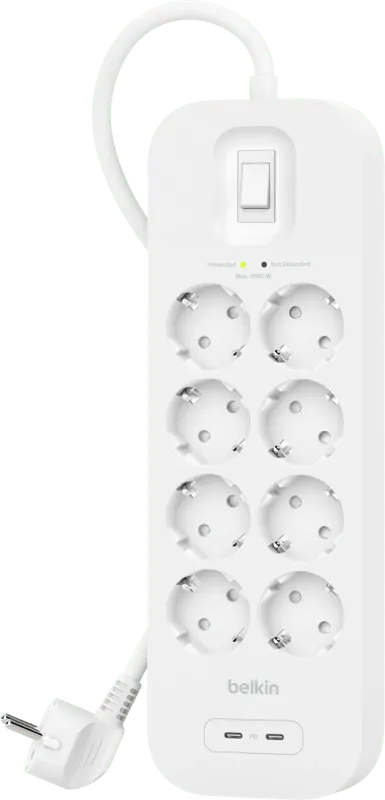 Belkin Surge Protection 8 Outlet 2 Meter Dual USB-C 30W PD Weiß