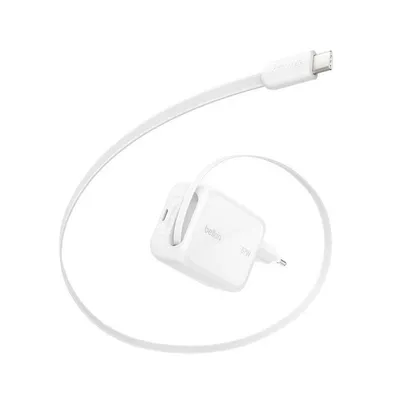 GaN-Ladegerät (67 W) mit einziehbarem Kabel weiß Ladegerät