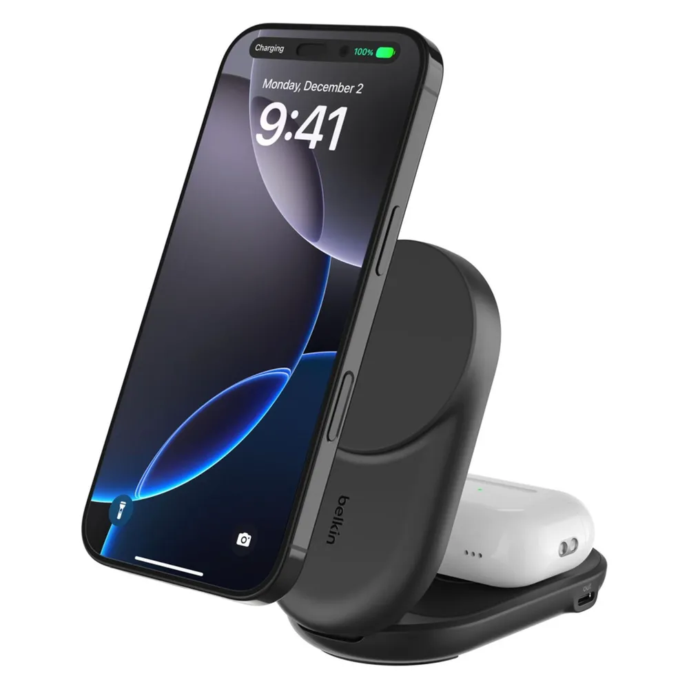 Belkin UltraCharge 2-in-1 MagSafe Kabelloses Ladegerät mit Ständer Qi2 25 W Schwarz