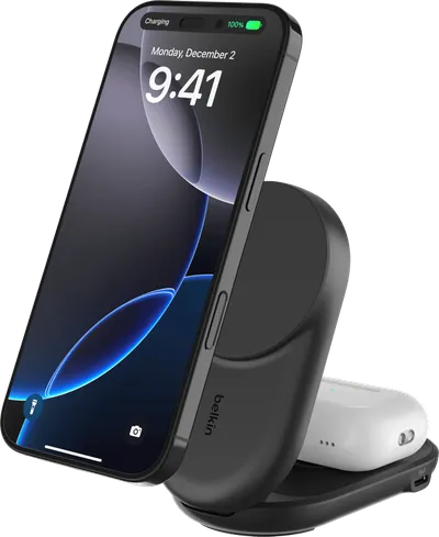 Belkin UltraCharge 2-in-1 MagSafe Kabelloses Ladegerät mit Ständer Qi2 25 W Schwarz