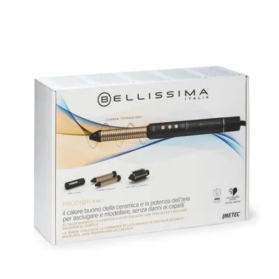 Multi-Haarstyler Bellissima Prodigy 4 in 1 1200 W Ionen Keramik Coanda 3 Temperaturen 4 Aufsätze Schwarz Gold