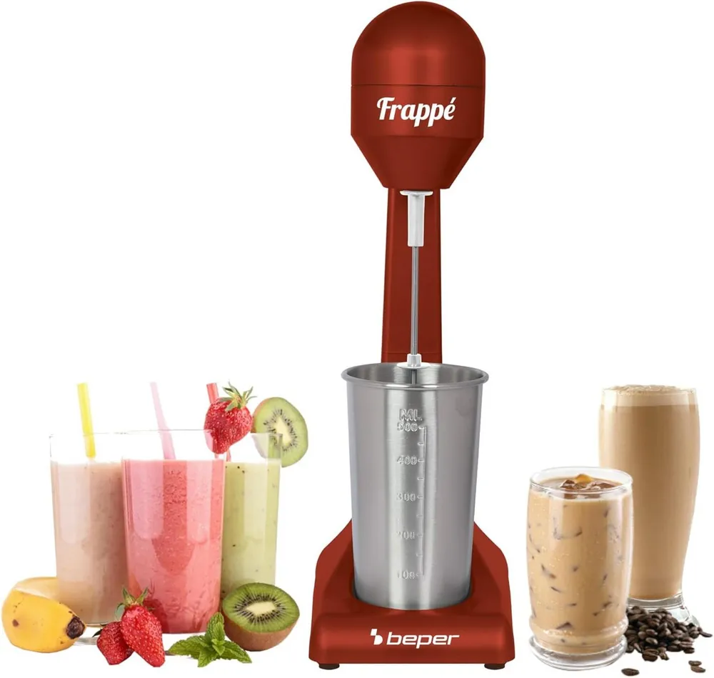 Beper Standmixer Elektrischer Milchshaker Beper 100W Drink Mixer Cocktail Shaker 500ml, 100 W, Edelstahlbecher 500ml, 100W Power, 2 Stufen, rutschfest, pflegeleicht