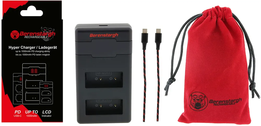 Berenstargh Hyper PD Ladegerät für Fuji NP-W126 inkl. USB-C Kabel