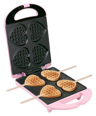 bestron Waffeleisen DSW271, 780 W, Herzwaffeln am Stiel – 780 W, inkl. Stäbchen