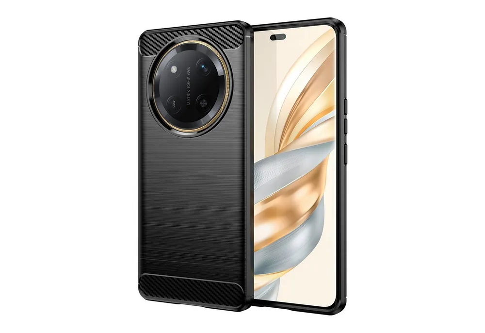 betterfon Handyhülle Carbon Hülle für Honor Magic 7 Lite TPU Silikon Bumper Schwarz, Carbon-Look – stoßfestes Case mit Air-Cushion & Metall-Optik