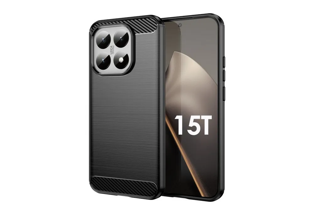 betterfon Handyhülle Carbon Hülle für Xiaomi 15T Backcover TPU Silikon Bumper Schwarz, Carbon-Look – stoßfestes Case mit Air-Cushion & Metall-Optik
