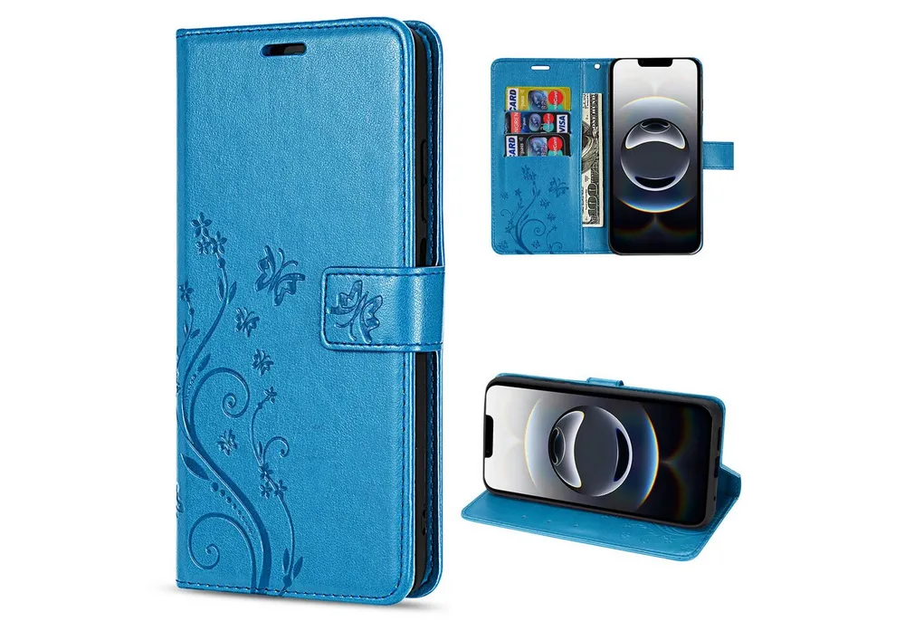 betterfon Handyhülle für iPhone 17E / 16E - Klapphülle mit 3 Kartenfächern Blumen, Bookstyle-Hülle: Magnetverschluss 3 Kartenfächer & Standfunktion