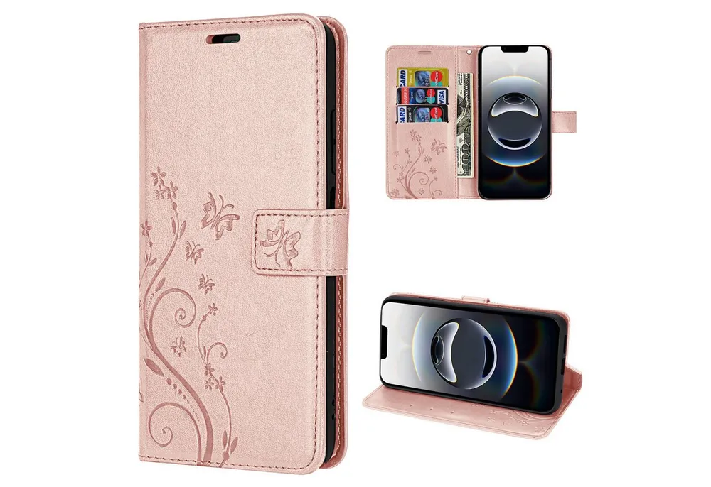 betterfon Handyhülle für iPhone 17E / 16E - Klapphülle mit 3 Kartenfächern Blumen, Bookstyle-Hülle: Magnetverschluss 3 Kartenfächer & Standfunktion