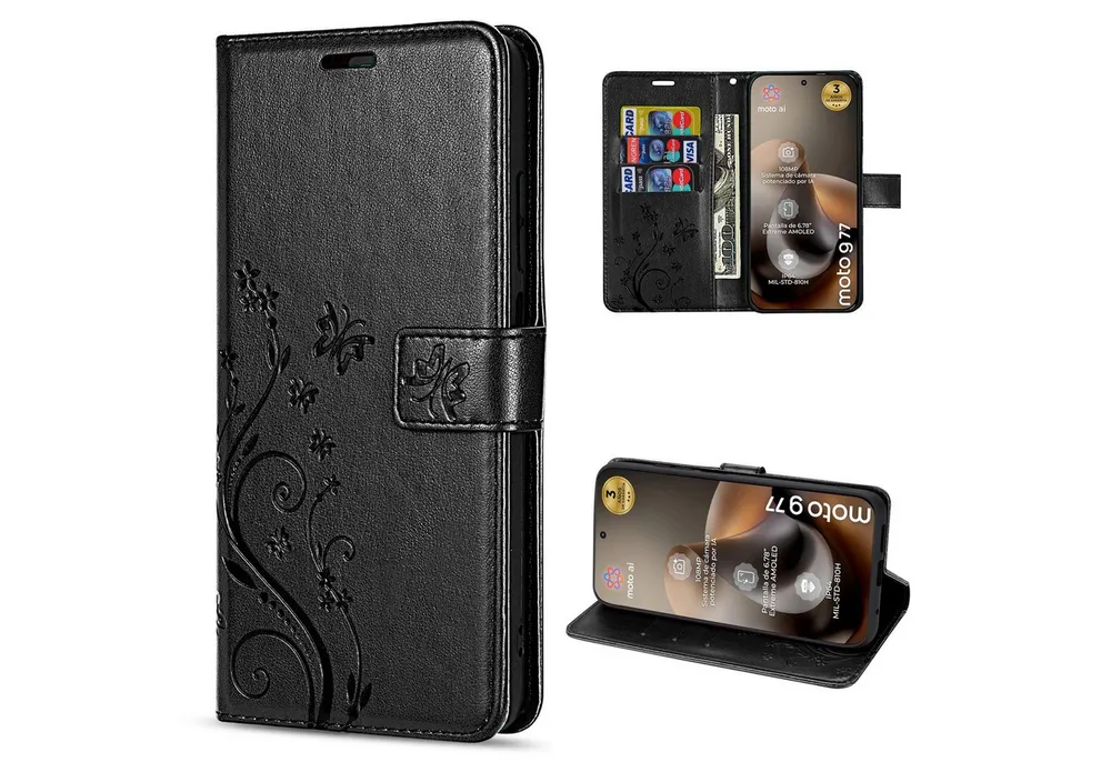betterfon Handyhülle für Motorola Moto G67 / G77 Hülle mit [Standfunktion][Kartenfächern], Bookstyle-Hülle: Magnetverschluss 3 Kartenfächer & Standfunktion