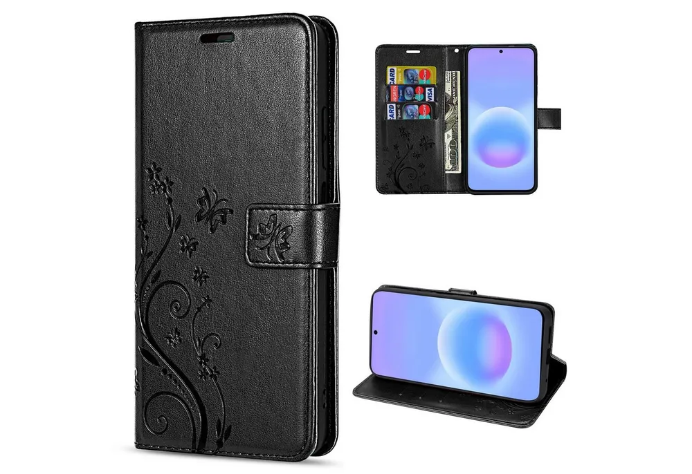 betterfon Handyhülle für Samsung Galaxy A57 Klapphülle 3 Kartenfächer & Geldfach, Flower-Hülle: Magnetverschluss 3 Kartenfächer & Standfunktion