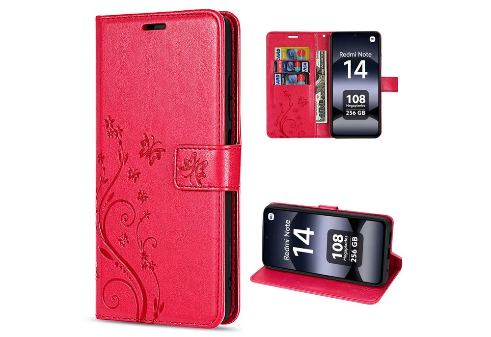 betterfon Handyhülle für Xiaomi Redmi Note 14 4G Handy Wallet Case Flip Cover, Bookstyle-Hülle: Magnetverschluss 3 Kartenfächer & Standfunktion