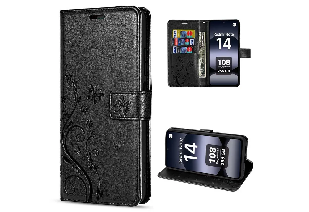 betterfon Handyhülle für Xiaomi Redmi Note 14 4G Handy Wallet Case Flip Cover, Bookstyle-Hülle: Magnetverschluss 3 Kartenfächer & Standfunktion