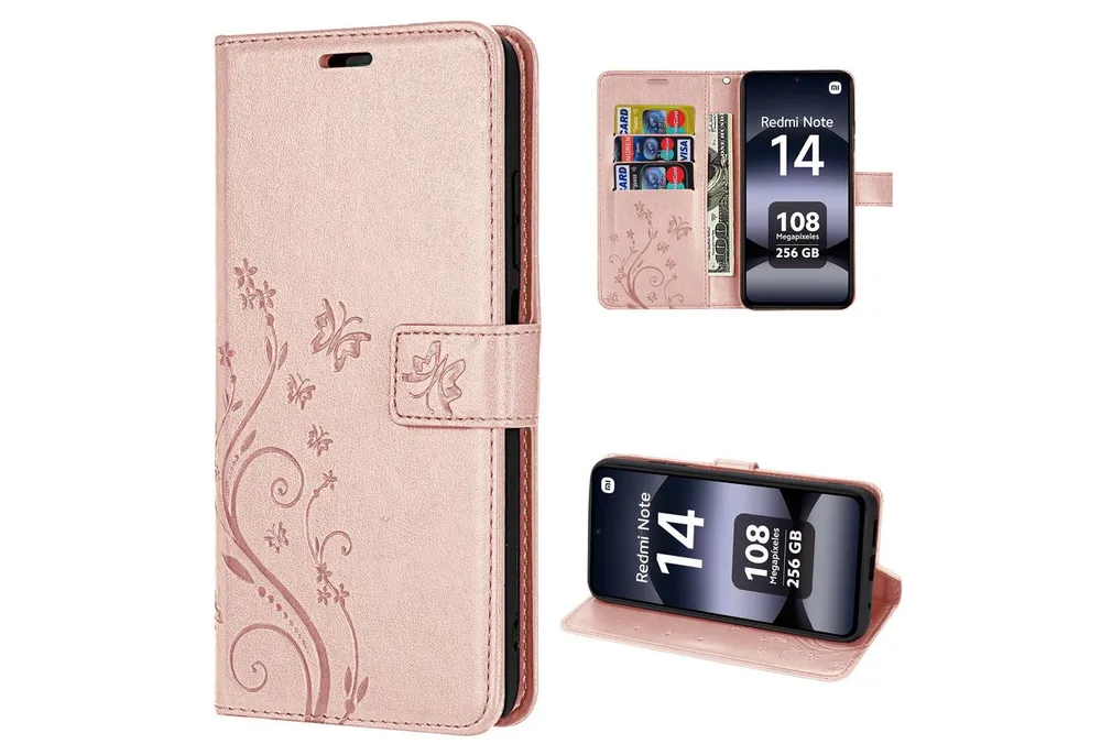 betterfon Handyhülle für Xiaomi Redmi Note 14 4G Handy Wallet Case Flip Cover, Bookstyle-Hülle: Magnetverschluss 3 Kartenfächer & Standfunktion
