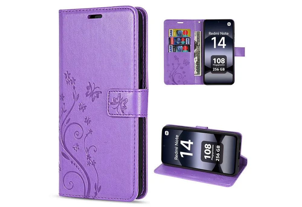 betterfon Handyhülle für Xiaomi Redmi Note 14 4G Handy Wallet Case Flip Cover, Bookstyle-Hülle: Magnetverschluss 3 Kartenfächer & Standfunktion