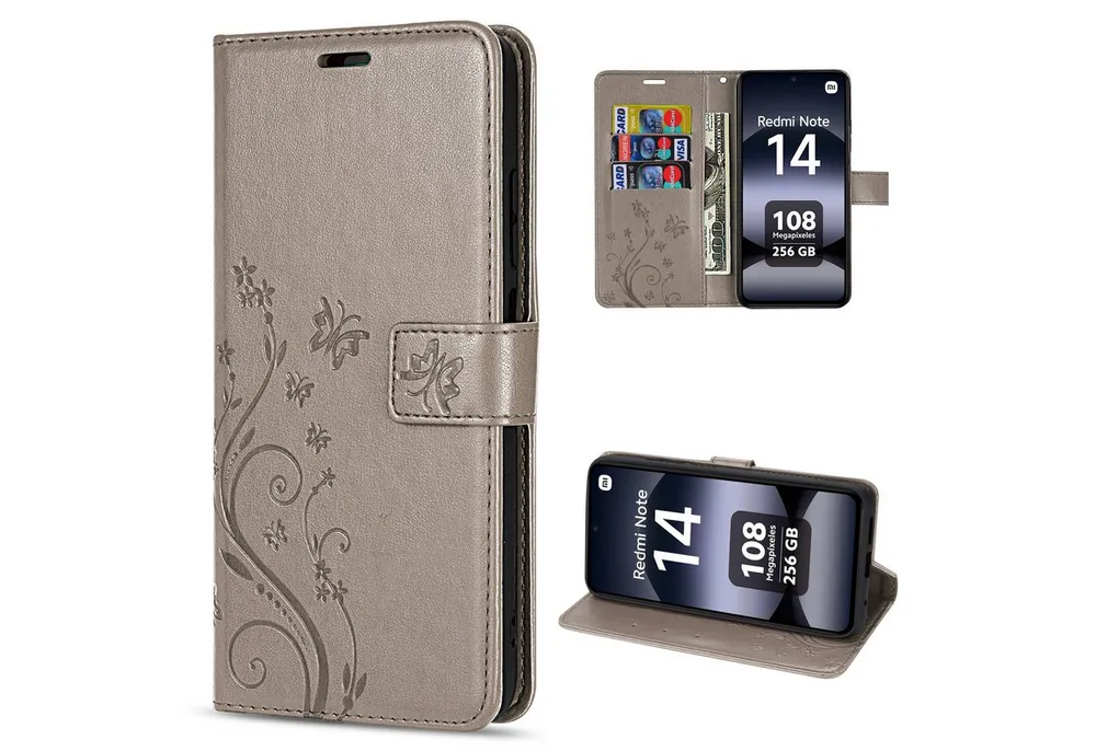 betterfon Handyhülle für Xiaomi Redmi Note 14 4G Handy Wallet Case Flip Cover, Bookstyle-Hülle: Magnetverschluss 3 Kartenfächer & Standfunktion